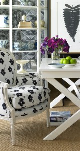 Germaine Chair in Tessoro Sunbrella. Desk is the Xavier Desk.